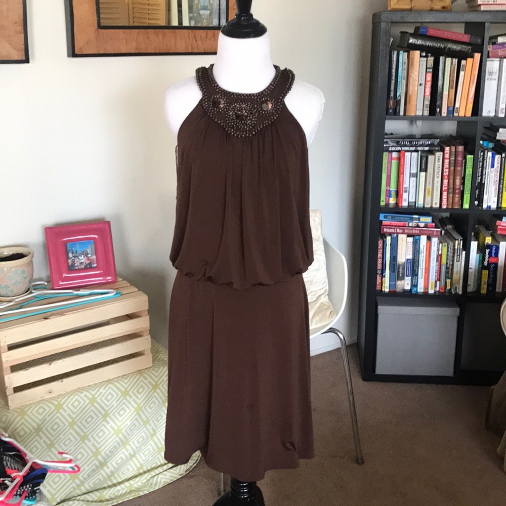 Brown dress with beaded detail